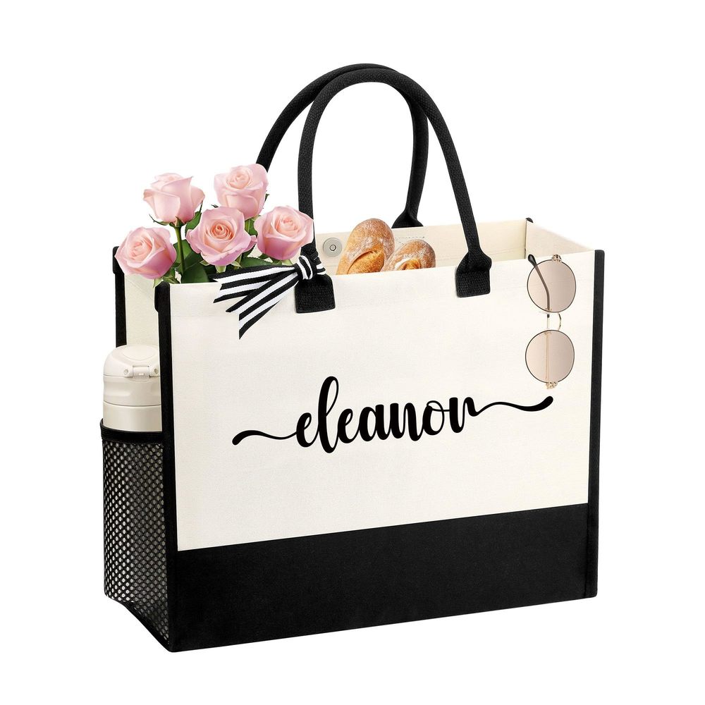 Eleanor Tote Bag - Embroidery Name Canvas Tote Bag, Bridesmaid & c: